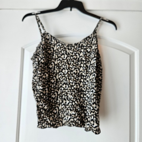 Old Navy Tank Top Womens Large Ruffle Animal Print Brown Black Cream Patterned - Picture 1 of 7
